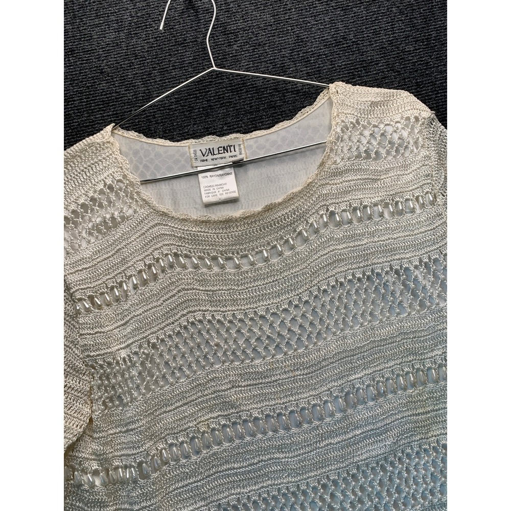 Valenti Crochet Beaded Top L Pearl Embellished Boho Flapper Coastal Romantic VTG